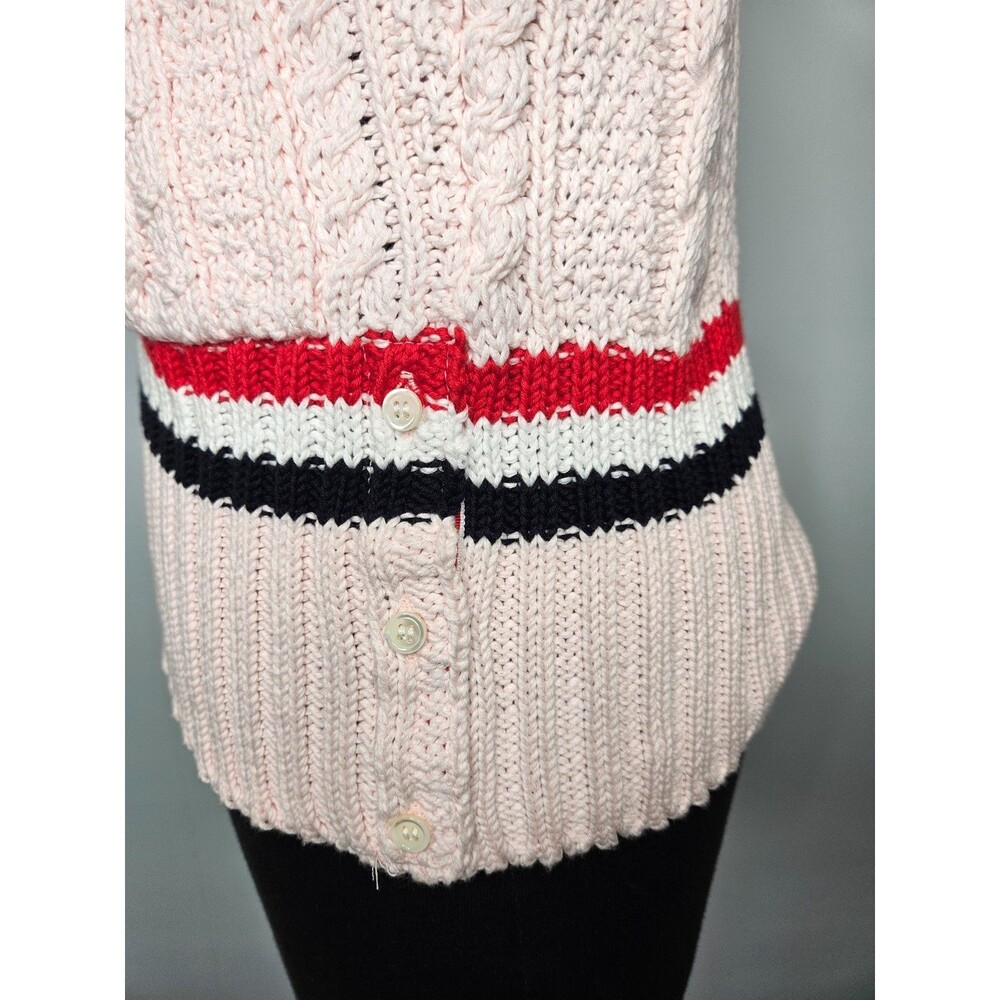 BONNER of IRELAND Women's Cable Knit Cardigan Sweater Medium Pink Striped Preppy - Picture 3 of 12